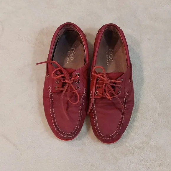 Polo Ralph Lauren Bienne II LU-BTS Mens Red Leather Boat Loafer Shoes Sizs 8.5 D - Picture 3 of 12